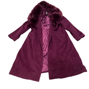 Jessica London Plum Faux Fur Collar Coat Plus SIZE 16W